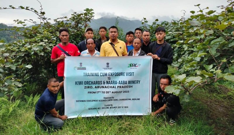 The team from Nagaland during the training cum exposure visit to the Kiwi orchards and Naara-Aaba winery in Ziro, Arunachal Pradesh.